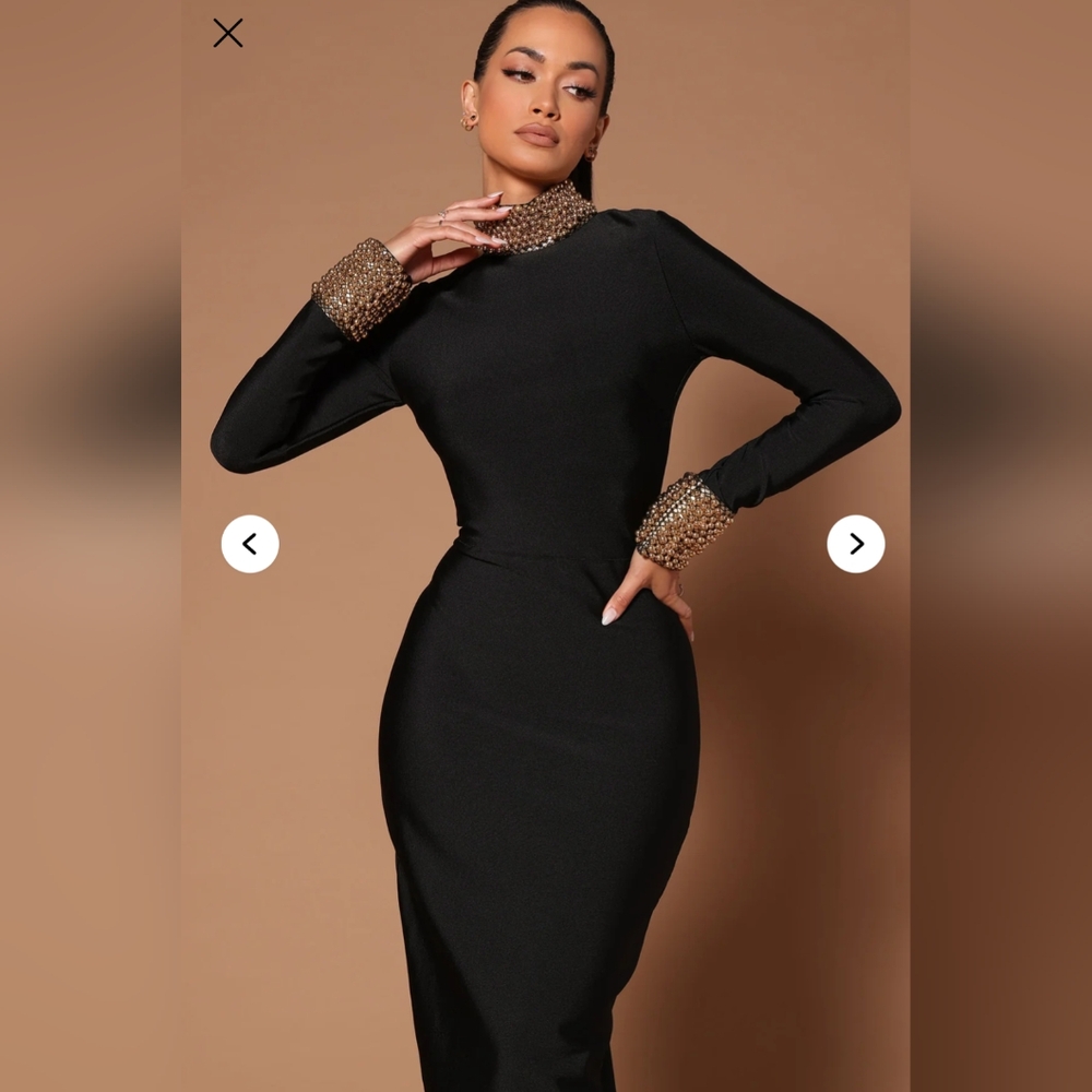 Black/Gold Embellished Black Maxi Dress